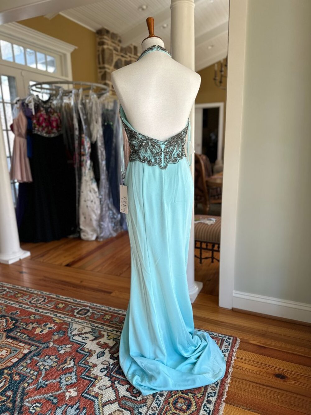 NWT Colette by Mon Cheri Aqua Beaded Prom Gown Style 8065CL - Size 4 - Picture 5 of 10